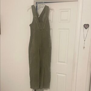 Anthropologie Olive Green V-Strap Wide-Leg Jumpsuit